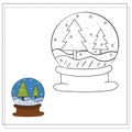 Coloring book for children. Draw a snow globe based on the drawing. Vector illustration. Royalty Free Stock Photo