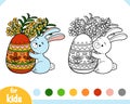 Coloring book for children, Easter illustration. Rabbit and colored egg