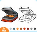 Coloring book. Electric Contact Grill. Black and white cartoon kitchen appliances