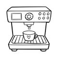 Coloring book. Espresso Coffee Machine. Black and white cartoon kitchen appliances