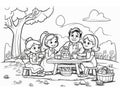 coloring book for children with family at an autumn Easter picnic