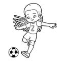 Coloring book for children, Football player girl with ball