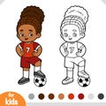 Coloring book for children, Football player girl with ball