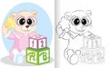 Coloring book for children. Forest animals collection. Cartoon cute bear with pajama and star