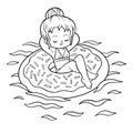 Coloring book, Girl and inflatable donut swimming ring