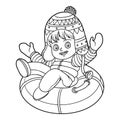 Coloring book for children, girl riding on the tubing