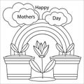 Coloring book for Children. Greeting cards for Mother`s Day, Conceptual Vector illustration. Flower seedlings, rainbows, clouds