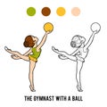 Coloring book, The gymnast with a ball Royalty Free Stock Photo