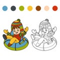 Coloring book for children, girl riding on the tubing