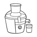 Coloring book. Juice extractor. Black and white cartoon kitchen appliances