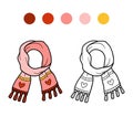 Coloring book for children, knitted winter scarf with heart