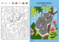 Coloring book for children: Koala on a tree. Vector illustration coloring pages
