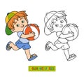 Coloring book for children. Little boy with the ball Royalty Free Stock Photo