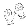 Coloring book for children, mitten with a stripe pattern on white background Royalty Free Stock Photo