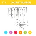 Coloring book for children. Musical instruments - xylophone. Color by numbers