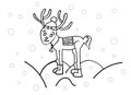 Coloring book for children. New Year theme. Reindeer is cute. Linear black and white drawing