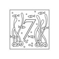 Coloring book for children, numbers. Seven. Education and entertainment. Underwater world.