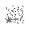 Coloring book for children, numbers. Twelve. Education and entertainment. Underwater world.