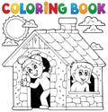 Coloring book children playing in house