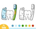 Coloring book, Tooth and toothbrush and toothpaste