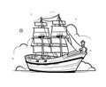 Coloring book for children, transport, ship close-up.