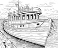 Coloring book for children, transport, ship close-up.