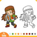 Coloring book, Viking girl with shield and sword