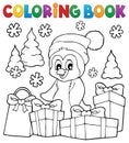 Coloring book Christmas penguin topic 3 Royalty Free Stock Photo