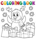 Coloring book Christmas penguin topic 5 Royalty Free Stock Photo