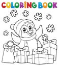 Coloring book Christmas penguin topic 2 Royalty Free Stock Photo