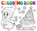 Coloring book Christmas penguin topic 7 Royalty Free Stock Photo