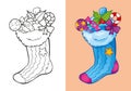 Coloring Book Of Christmas Sock With Candies