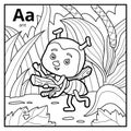 Coloring book, colorless alphabet. Letter A, ant