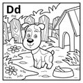 Coloring book, colorless alphabet. Letter D, dog