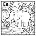 Coloring book, colorless alphabet. Letter E, elephant Royalty Free Stock Photo