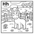 Coloring book, colorless alphabet. Letter H, horse
