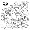 Coloring book, colorless alphabet. Letter O, okapi