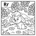 Coloring book, colorless alphabet. Letter R, rabbit