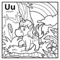 Coloring book, colorless alphabet. Letter U, unicorn Royalty Free Stock Photo