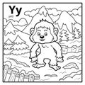 Coloring book, colorless alphabet. Letter Y, yeti