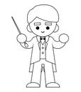 Coloring book, The conductor of orchestra and stick Royalty Free Stock Photo