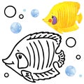 Coloring book coral reef fauna. Cartoon fish illustration for kid Entertainment Royalty Free Stock Photo