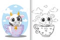 Coloring book cow cartoon educational illustration