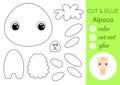 Coloring book cut and glue baby alpaca. Educational paper game for preschool children. Cut and Paste Worksheet. Color, cut parts