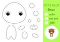 Coloring book cut and glue baby bear. Educational paper game for preschool children. Cut and Paste Worksheet. Color cut parts and