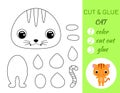 Coloring book cut and glue baby cat. Educational paper game for preschool children. Cut and Paste Worksheet. Color, cut parts and