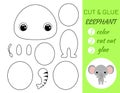 Coloring book cut and glue baby elephant. Educational paper game for preschool children. Cut and Paste Worksheet. Color, cut parts