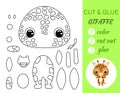 Coloring book cut and glue baby giraffe. Educational paper game for preschool children. Cut and Paste Worksheet. Color, cut parts