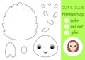 Coloring book cut and glue baby hedgehog. Educational paper game for preschool children. Cut and Paste Worksheet. Color cut parts