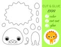 Coloring book cut and glue baby lion. Educational paper game for preschool children. Cut and Paste Worksheet. Color, cut parts and Royalty Free Stock Photo